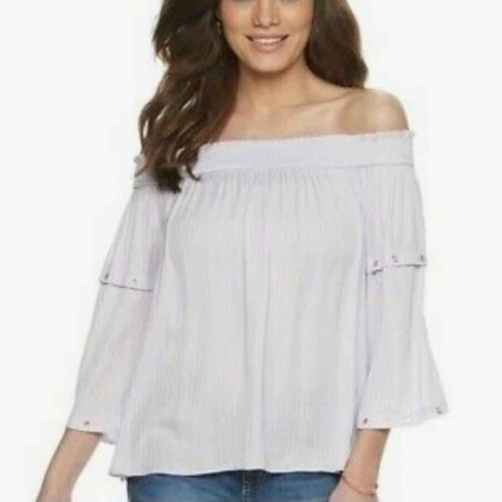 JENNIFER LOPEZ Blouse Off The Shoulder Shirt - Picture 2 of 8